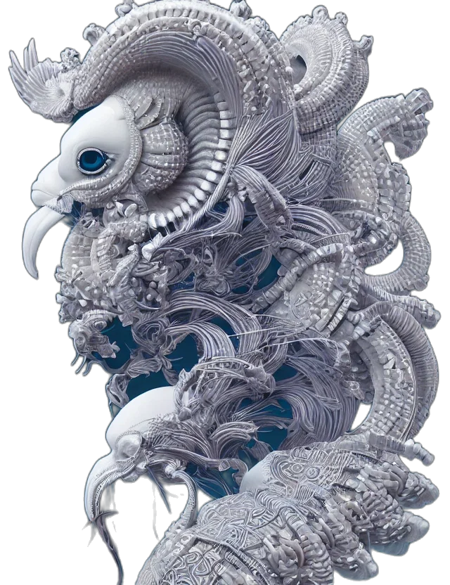 dragon, creature, mask, jewelry, concept art, fantasy art, 3d render, photorealistic transparent PNG cut-out