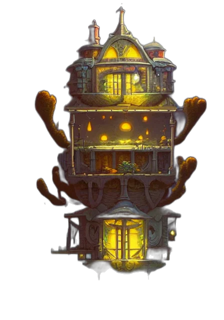 building, furniture, concept art, fantasy art, pixel art, 3d render, golden, single transparent PNG cut-out