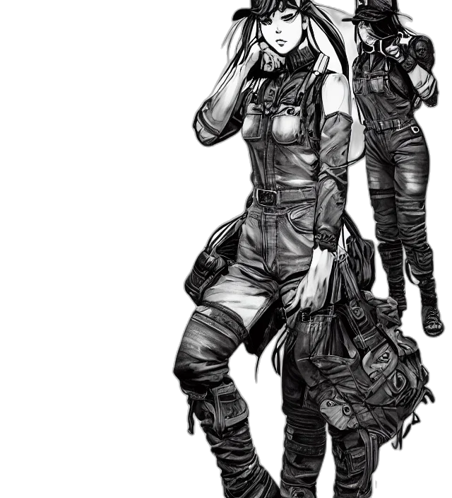 jacket, weapon, cyberpunk, comic book art, concept art, fantasy art, outer space, monochrome transparent PNG cut-out