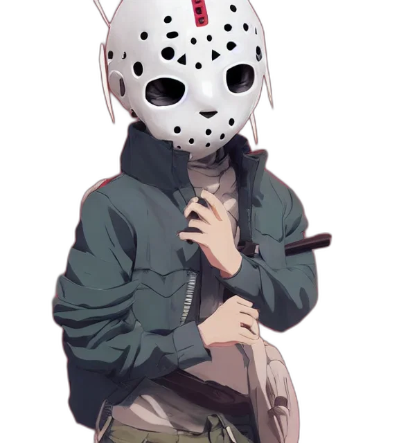 mask, face, jacket, creature, concept art, pixel art, anime, watercolor transparent PNG cut-out