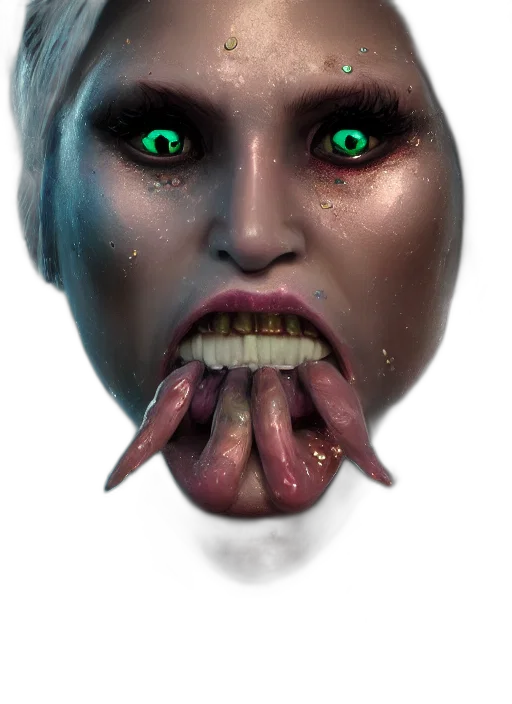 face, mask, creature, jewelry, concept art, cyberpunk, fantasy art, photorealistic transparent PNG cut-out