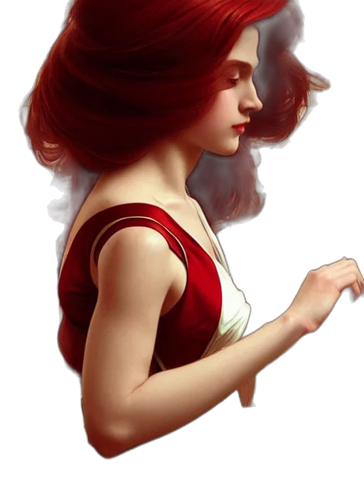 dress, hair, jewelry, fantasy art, photorealistic, concept art, oil painting, red transparent PNG cut-out
