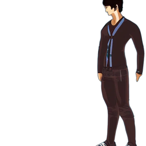jacket, staff, concept art, cartoon, pixel art, 3d render, dark, blue transparent PNG cut-out