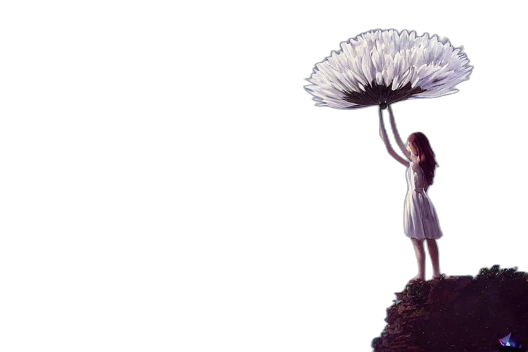 umbrella, dress, flower, staff, photorealistic, concept art, 3d render, fantasy art transparent PNG cut-out