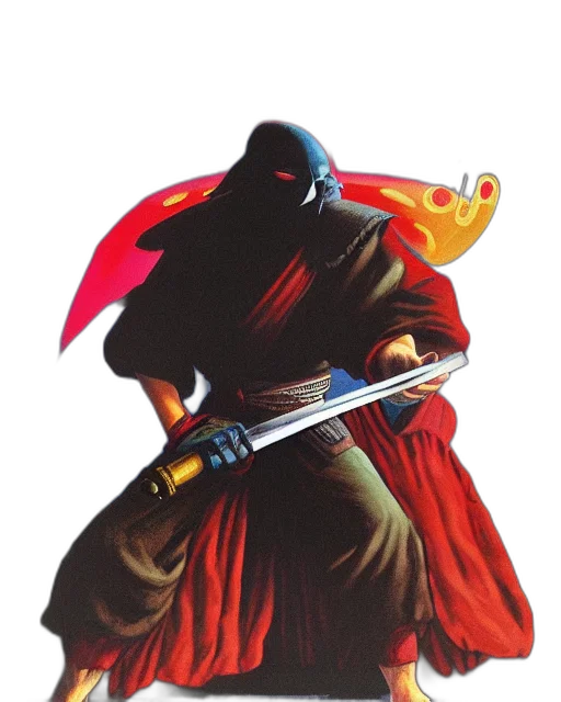 sword, staff, weapon, mask, concept art, pixel art, fantasy art, vaporwave transparent PNG cut-out