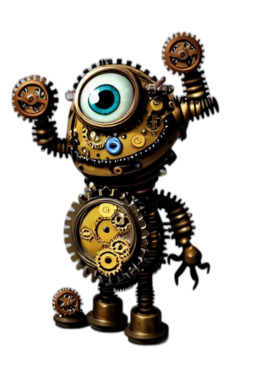 robot, staff, creature, concept art, 3d render, tiny, cute, steampunk transparent PNG cut-out