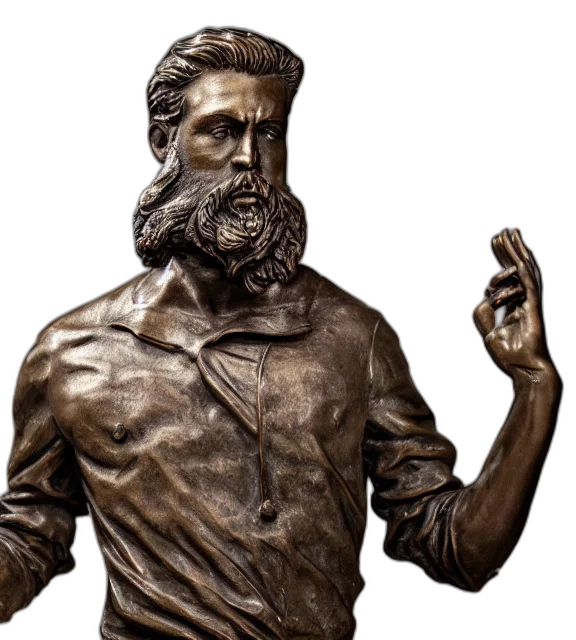 3d render, photorealistic, photo, medium, shot, bronze, statue, man transparent PNG cut-out