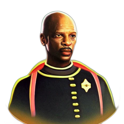 staff, face, jacket, concept art, pixel art, photorealistic, commander, sisko transparent PNG cut-out