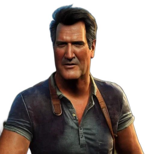 face, 3d render, concept art, photorealistic, earth tones, screenshot, bruce, campbell transparent PNG cut-out