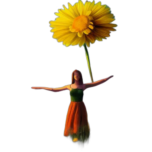 flower, dress, staff, umbrella, 3d render, oil painting, photorealistic, concept art transparent PNG cut-out