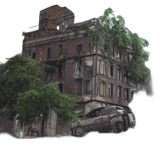 car, building, tree, concept art transparent PNG cut-out