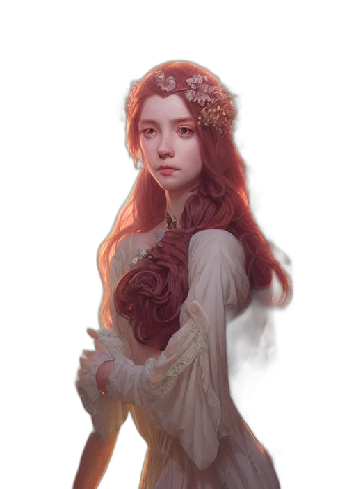 dress, crown, face, staff, fantasy art, concept art, photorealistic, oil painting transparent PNG cut-out