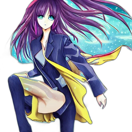 jacket, staff, dress, hair transparent PNG cut-out