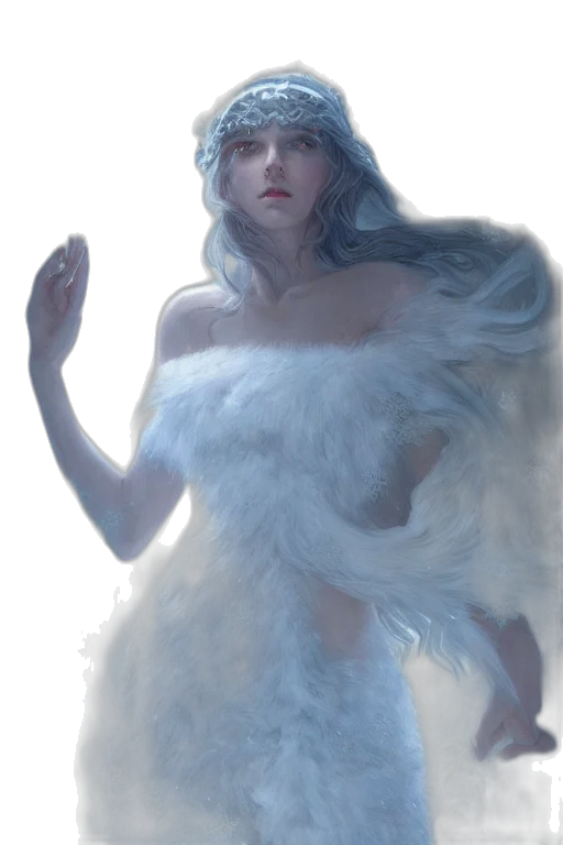 dress, creature, fantasy art, concept art, photorealistic, comic book art, snow, fog transparent PNG cut-out