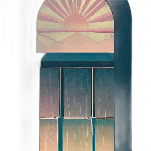 furniture, umbrella, building, sword, vaporwave, concept art, 3d render, watercolor transparent PNG cut-out