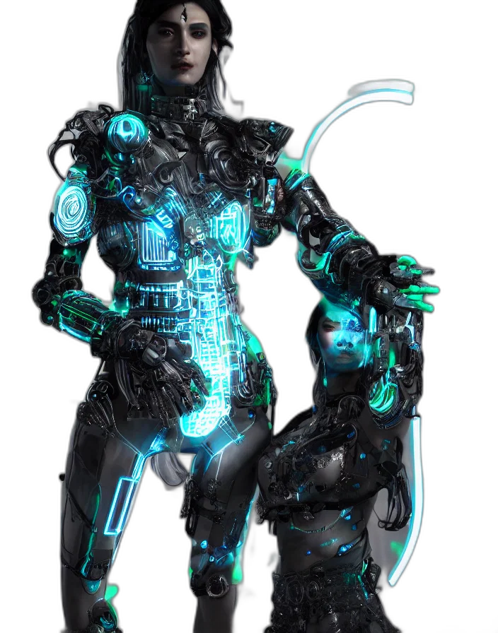 robot, cyberpunk, concept art, 3d render, comic book art, neon lights, blue, full transparent PNG cut-out