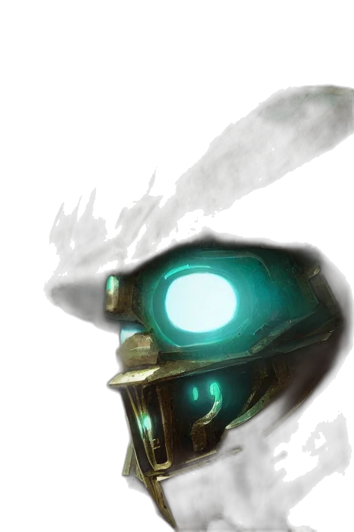 mask, robot, staff, weapon, concept art, fantasy art, 3d render, watercolor transparent PNG cut-out