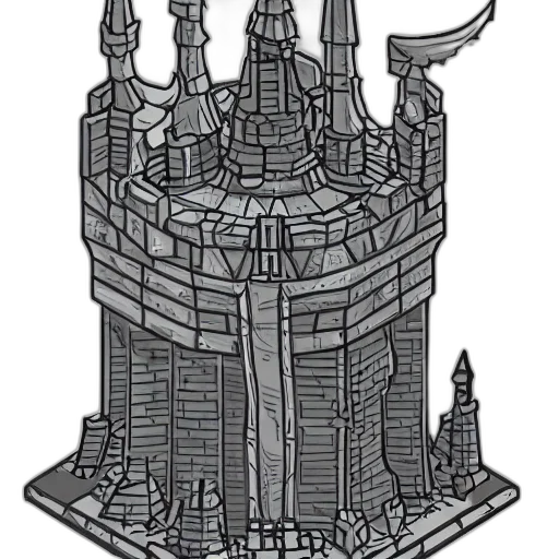 crown, building, staff, sword, concept art, pixel art, fantasy art, 3d render transparent PNG cut-out