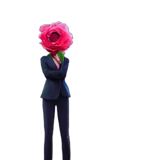 flower, staff, jacket, dress, 3d render, concept art, pixel art, cartoon transparent PNG cut-out
