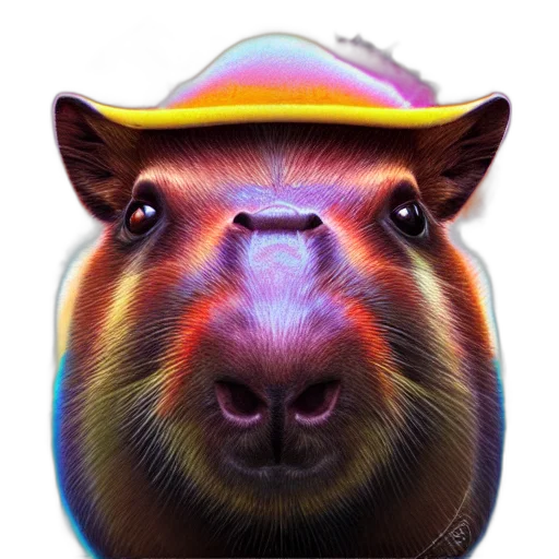 animal, hat, face, creature, photorealistic, concept art, 3d render, vaporwave transparent PNG cut-out