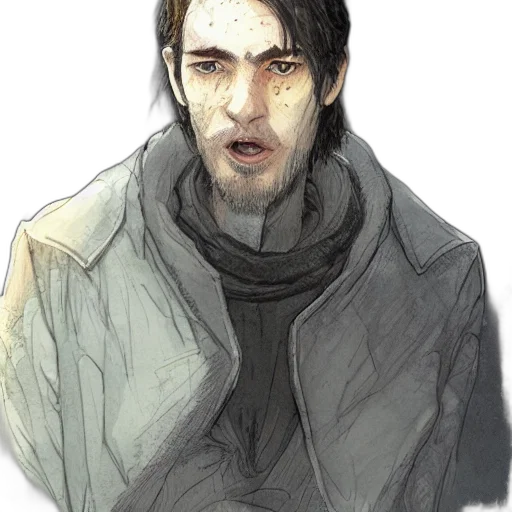 face, jacket, staff, creature transparent PNG cut-out