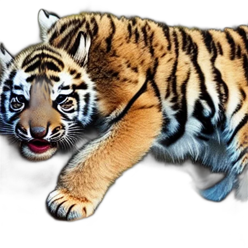 animal, creature, photorealistic, 3d render, concept art, oil painting, baby, tiger transparent PNG cut-out