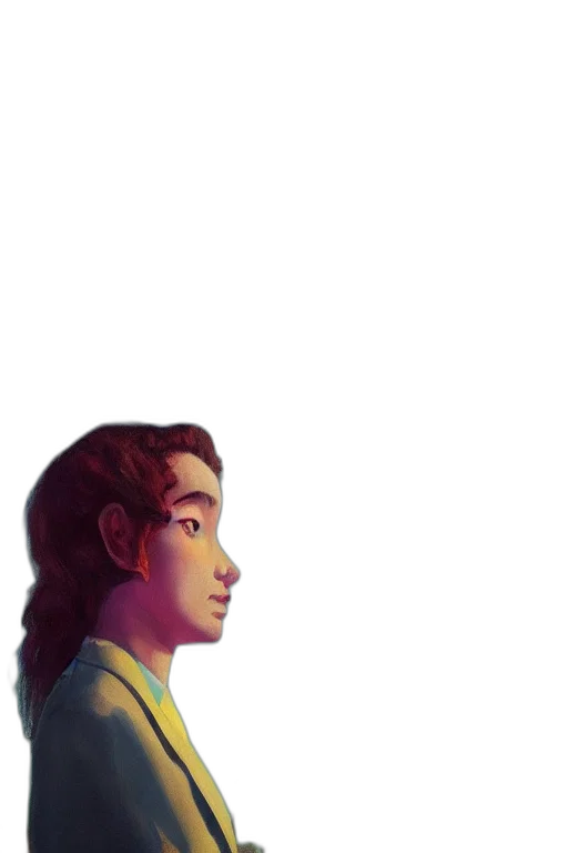face, robot, staff, hair, pixel art, watercolor, vaporwave, concept art transparent PNG cut-out