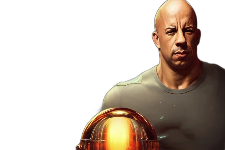 comic book art, concept art, photorealistic, egg, cup, vin, diesel, head transparent PNG cut-out