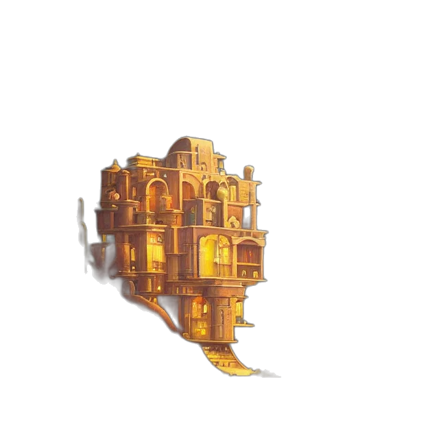 crown, building, furniture, mask, pixel art, concept art, 3d render, watercolor transparent PNG cut-out