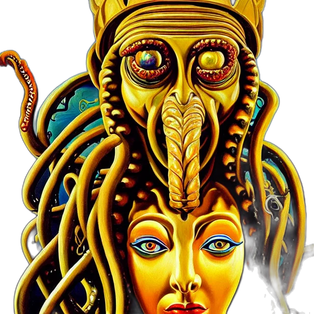 mask, crown, creature, jewelry, fantasy art, concept art, comic book art, photorealistic transparent PNG cut-out