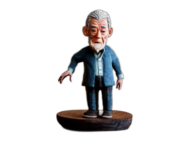 3d render, concept art, ian, mckellen, figurine, pixar, sad, bokeh transparent PNG cut-out