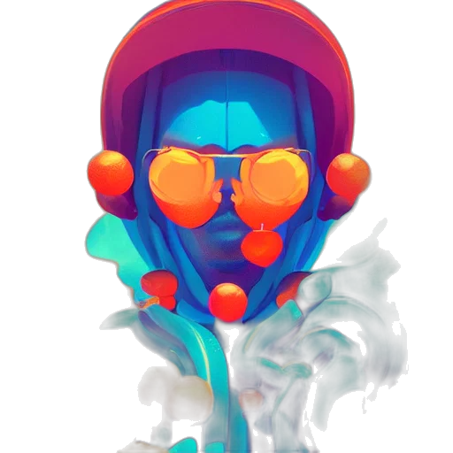 mask, jacket, face, robot, concept art, vaporwave, cyberpunk, 3d render transparent PNG cut-out