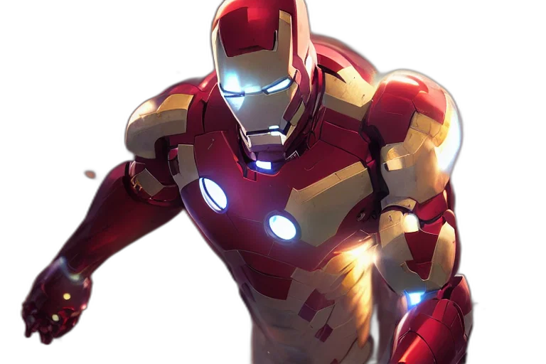 3d render, concept art, comic book art, super, ironman, single, subject, scenic transparent PNG cut-out