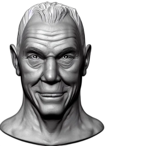 face, 3d render, photorealistic, concept art, comic book art, smug, man, sculpted transparent PNG cut-out
