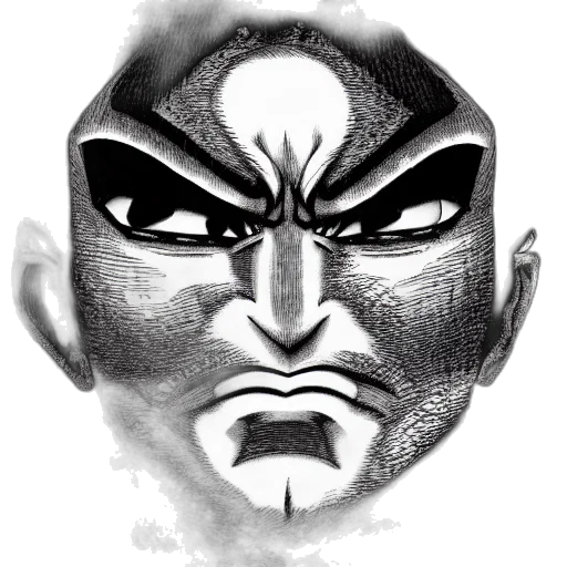 mask, face, staff, comic book art, pencil sketch, cartoon, concept art, monochrome transparent PNG cut-out