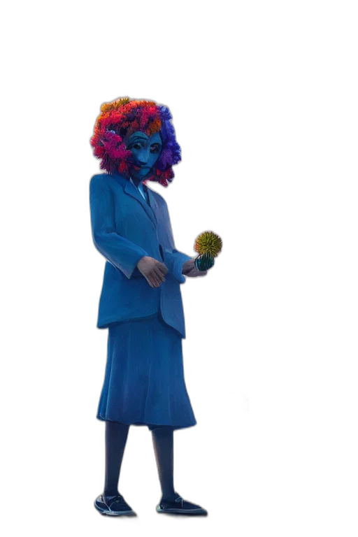 mask, jacket, staff, creature, concept art, 3d render, vaporwave, outer space transparent PNG cut-out