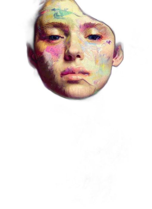 face, mask, hat, creature, photorealistic, watercolor, 3d render, vaporwave transparent PNG cut-out