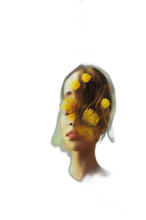 mask, face, flower, crown, photorealistic, watercolor, oil painting, fantasy art transparent PNG cut-out