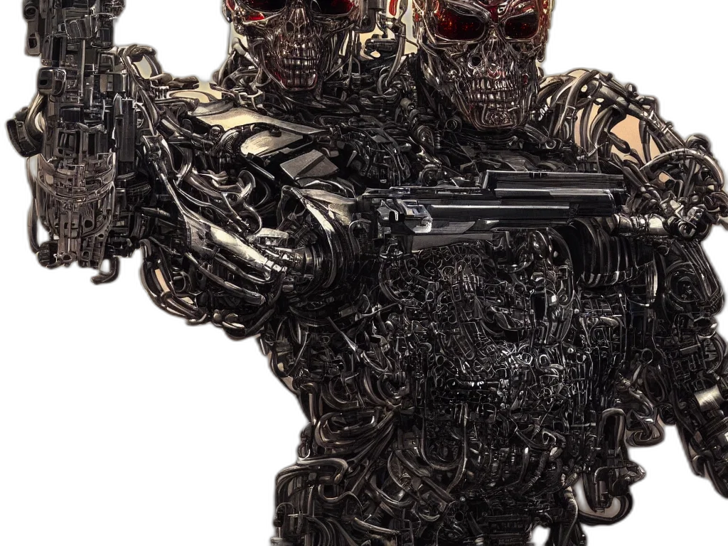 robot, weapon, concept art, 3d render, comic book art, cyberpunk, terminator, intricate transparent PNG cut-out
