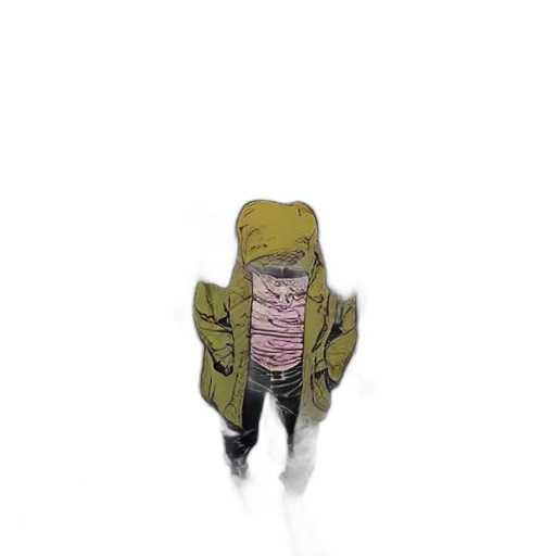 jacket, creature, hat, mask, concept art, 3d render, watercolor, photorealistic transparent PNG cut-out