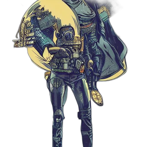 weapon, jacket, staff, robot, concept art, comic book art, fantasy art, pixel art transparent PNG cut-out