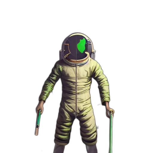 staff, jacket, robot, mask, concept art, pixel art, 3d render, cyberpunk transparent PNG cut-out