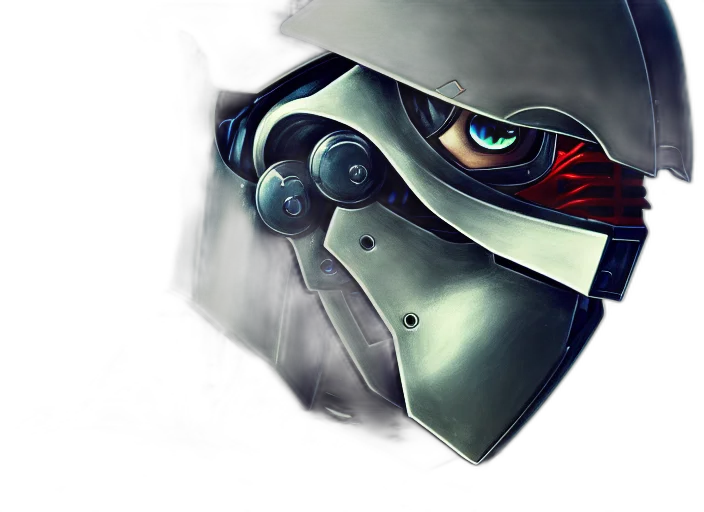 robot, mask, face, weapon, concept art, cyberpunk, comic book art, 3d render transparent PNG cut-out