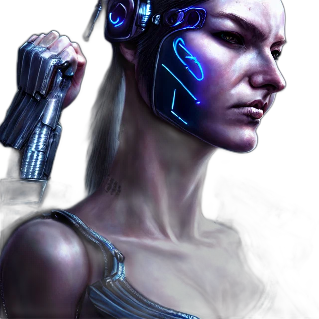 robot, face, cyberpunk, concept art, fantasy art, comic book art, neon lights, outer space transparent PNG cut-out