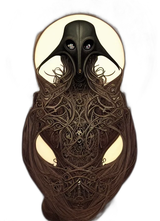 mask, hair, dress, creature, concept art, fantasy art, 3d render, comic book art transparent PNG cut-out