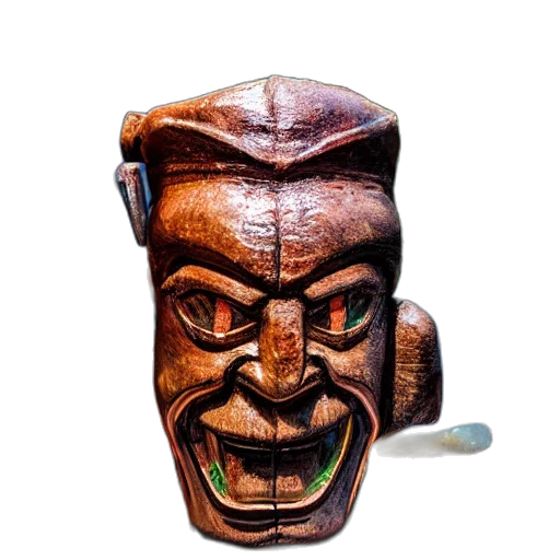 mask, face, bottle, staff, 3d render, photorealistic, closeup, capture transparent PNG cut-out