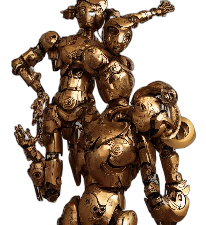 robot, weapon, concept art, 3d render, fantasy art, golden, octane, render transparent PNG cut-out
