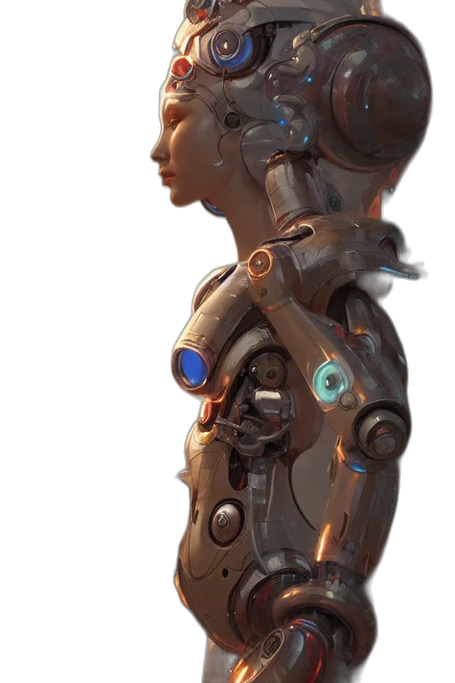 robot, dress, face, jewelry, concept art, cyberpunk, 3d render, fantasy art transparent PNG cut-out