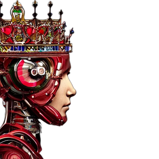 crown, robot, concept art, comic book art, pixel art, photorealistic, red, profile transparent PNG cut-out