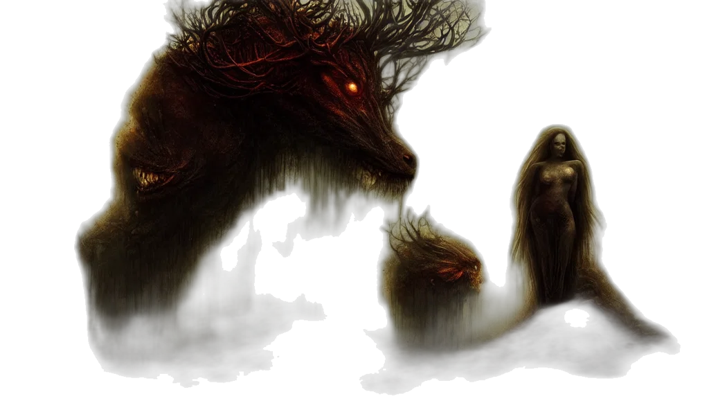 creature, animal, concept art, fantasy art, photorealistic, 3d render, fog, forest transparent PNG cut-out